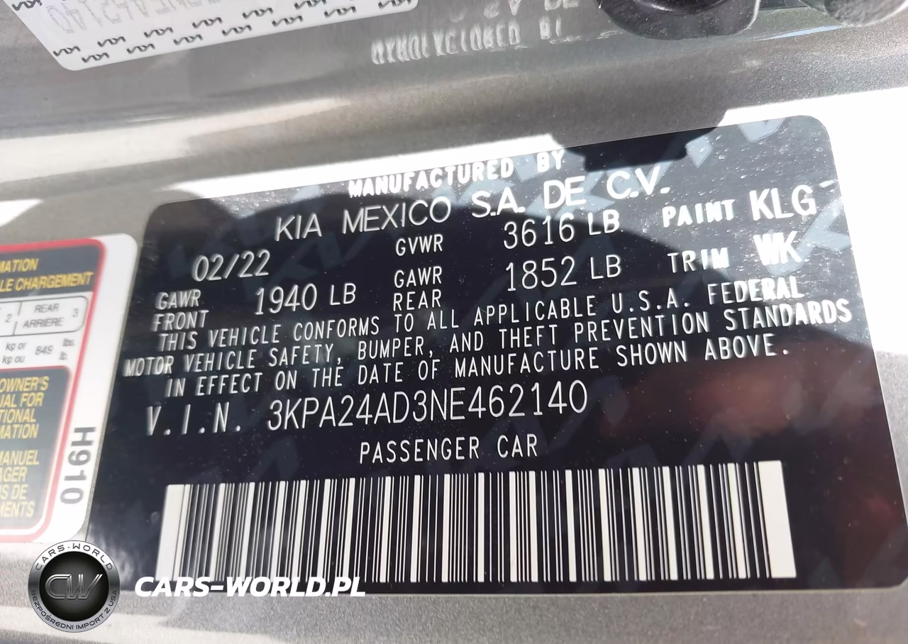 2022 Kia Rio S VIN:3KPA24AD3NE462140 - 9