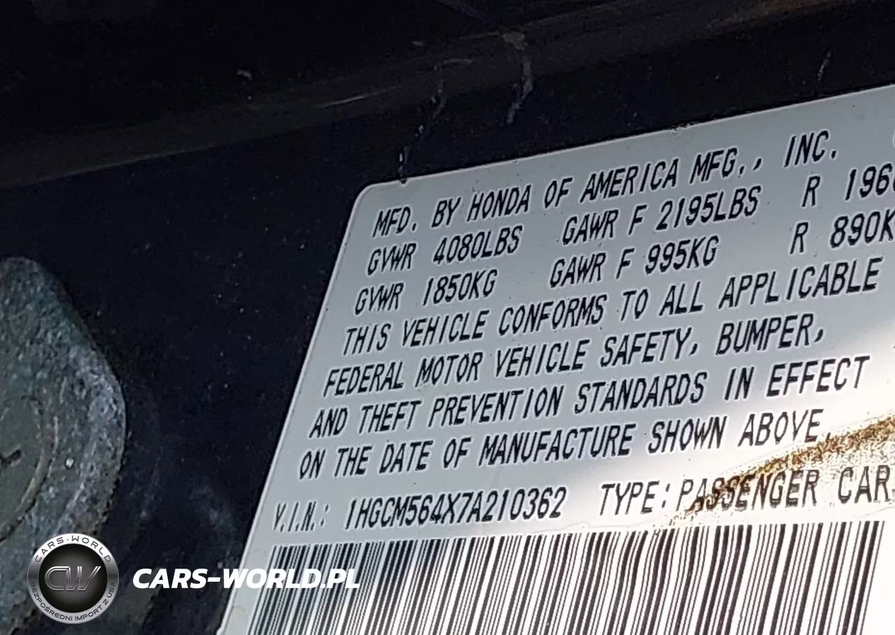 2007 Honda Accord 2.4 Lx VIN:1HGCM564X7A210362 - 9