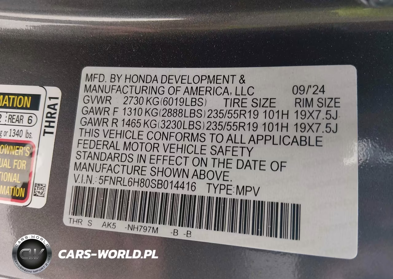 2025 Honda Odyssey Touring VIN:5FNRL6H80SB014416 - 9