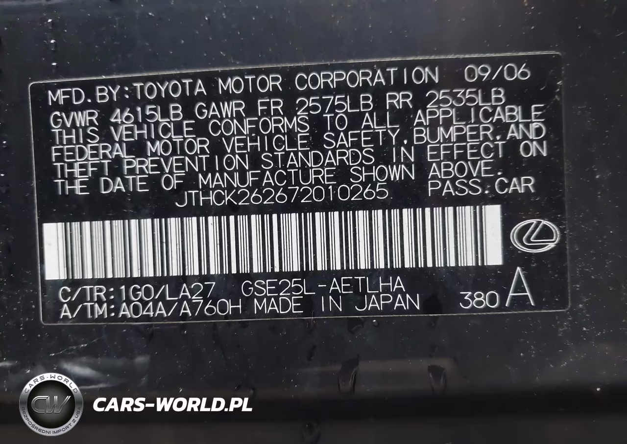 2007 Lexus Is 250 VIN:JTHCK262672010265 - 9