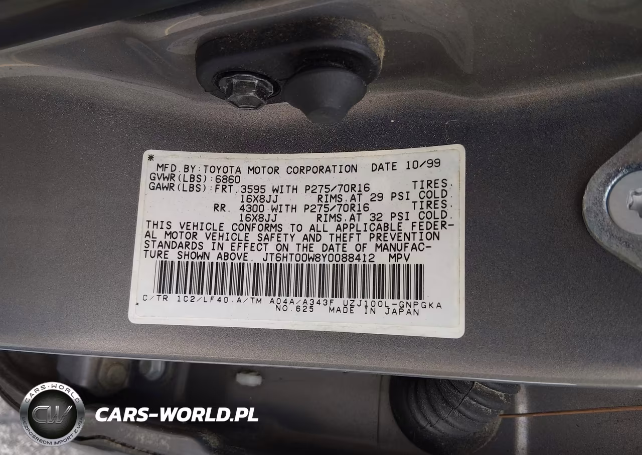 2000 Lexus Lx 470 VIN:JT6HT00W8Y0088412 - 9