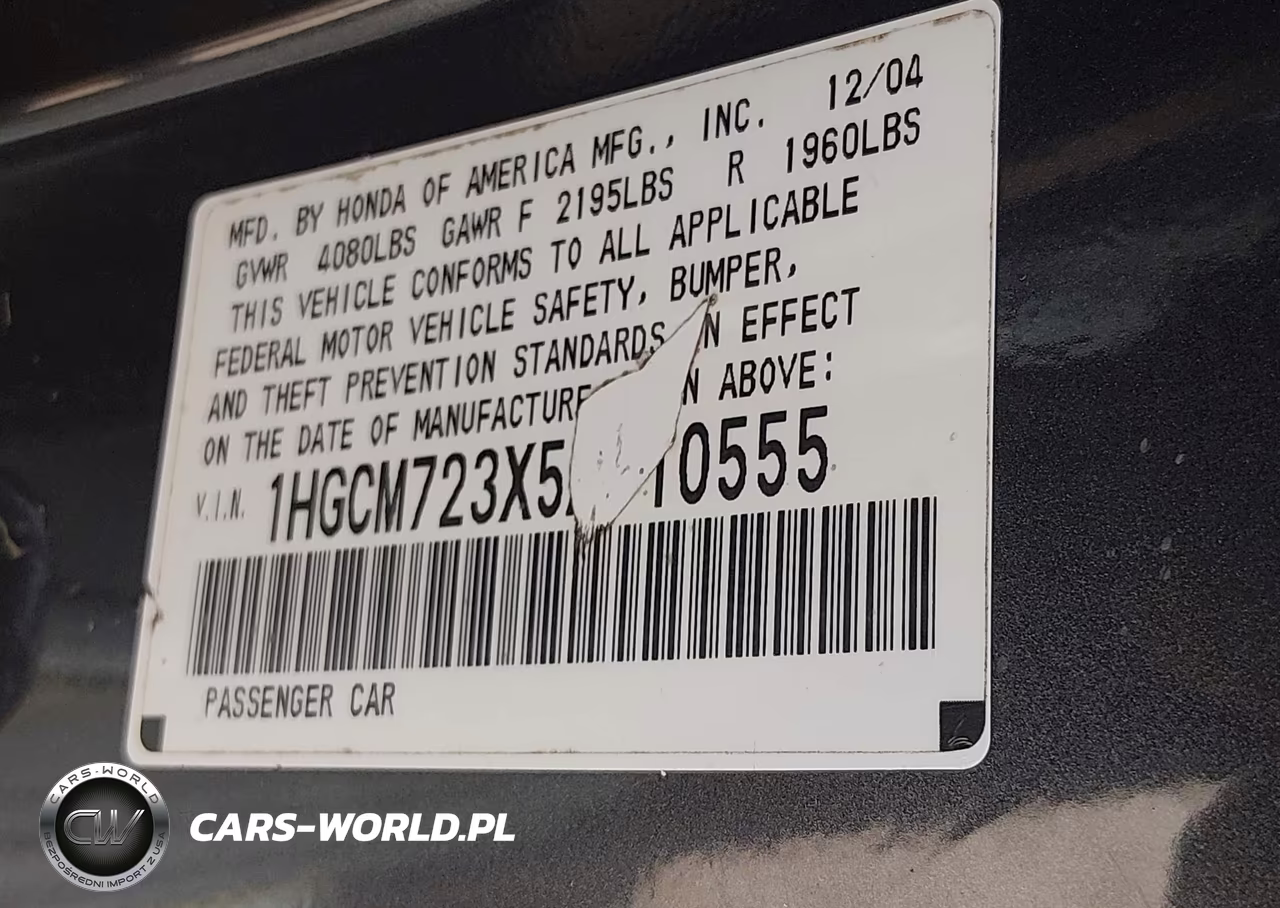 2005 Honda Accord 2.4 Lx VIN:1HGCM723X5A010555 - 9