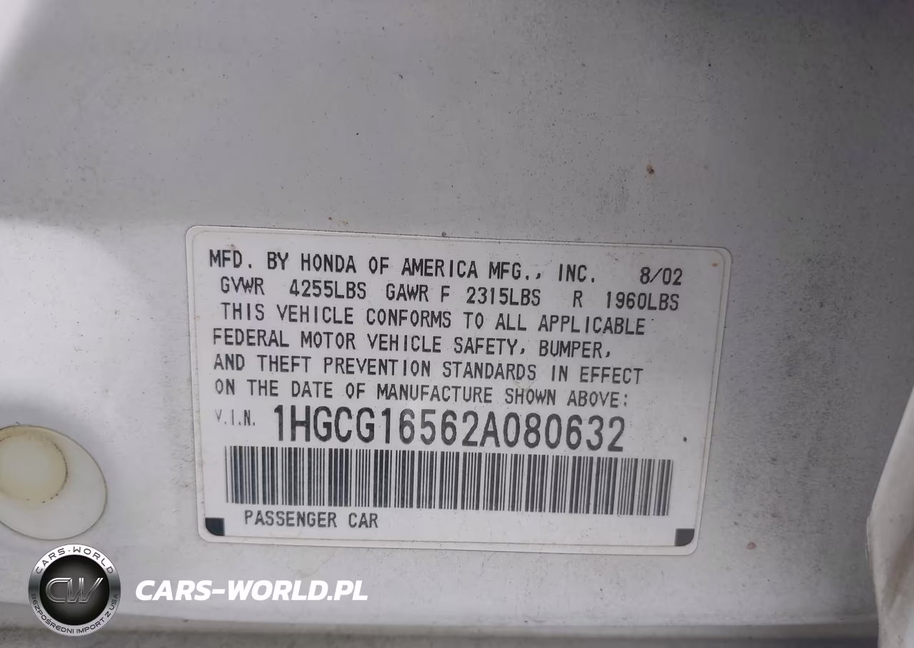 2002 Honda Accord 3.0 Ex VIN:1HGCG16562A080632 - 9