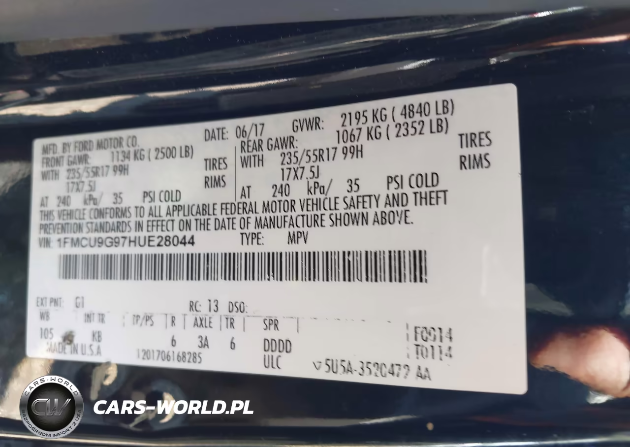 2017 Ford Escape Se VIN:1FMCU9G97HUE28044 - 9