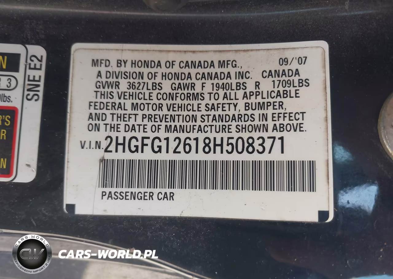 2008 Honda Civic Lx VIN:2HGFG12618H508371 - 9