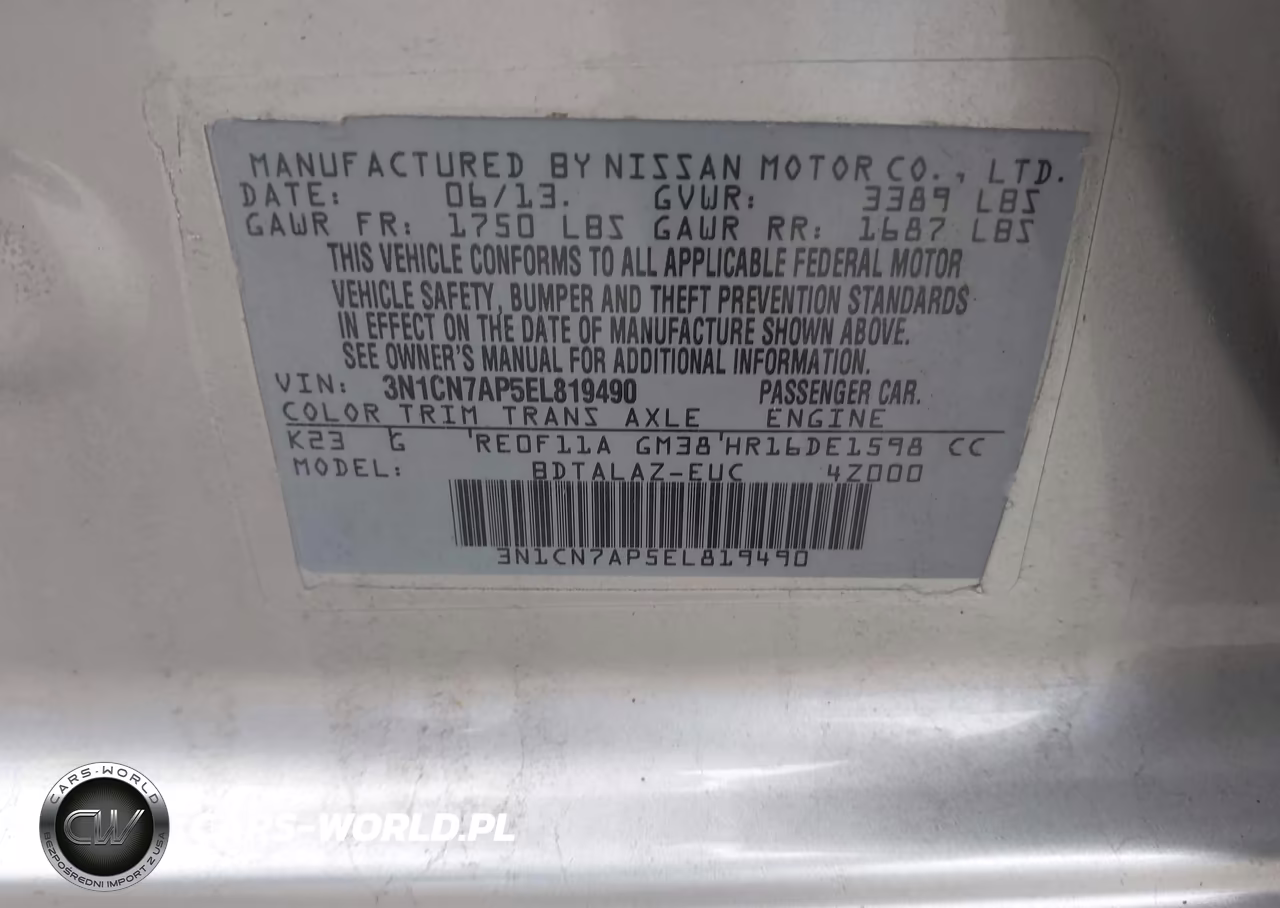 2014 Nissan Versa 1.6 S+ VIN:3N1CN7AP5EL819490 - 9