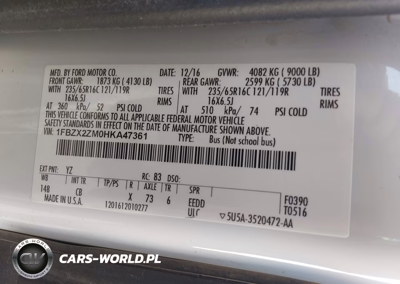 2017 Ford Transit-350 Xl VIN:1FBZX2ZM0HKA47361 - 9