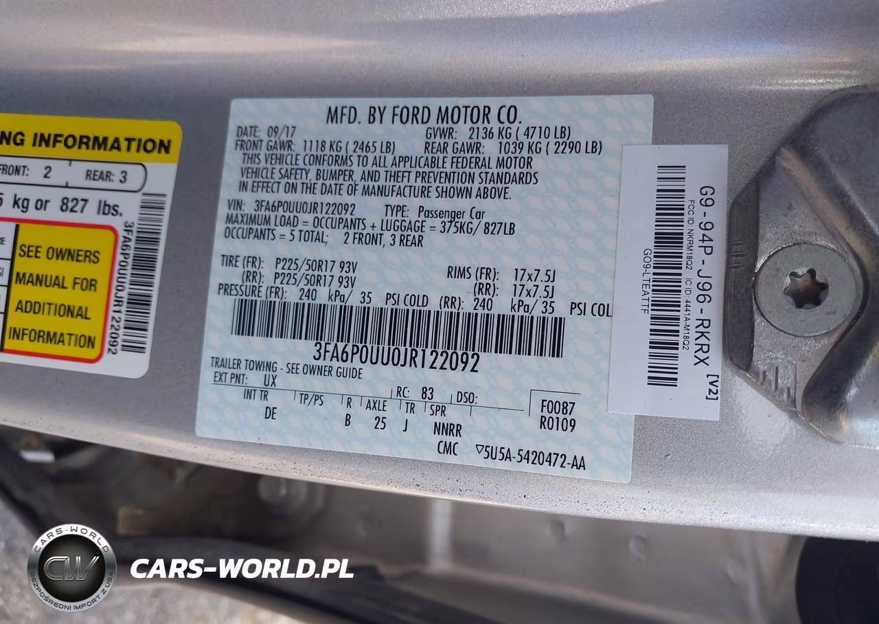 2018 Ford Fusion Hybrid S VIN:3FA6P0UU0JR122092 - 9