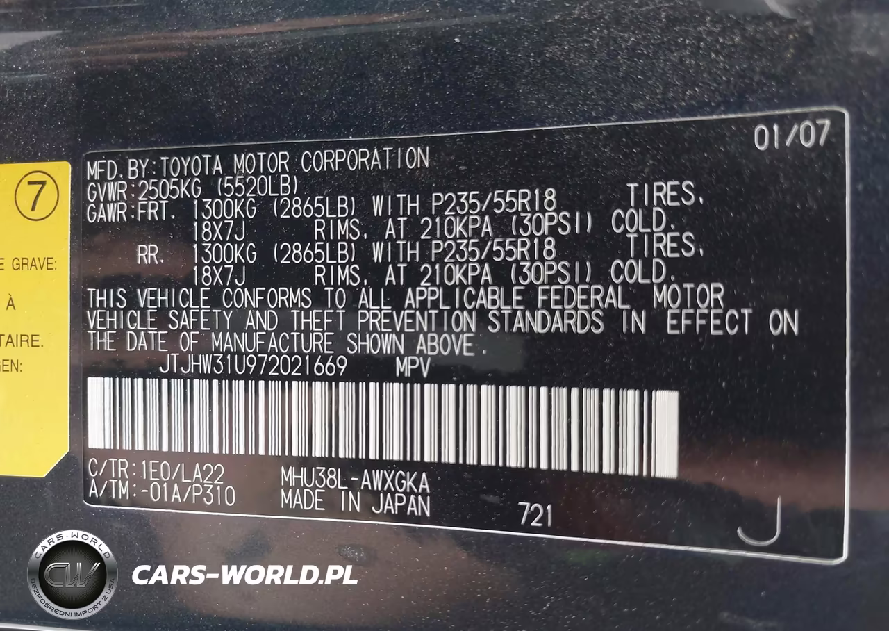 2007 Lexus Rx 400H VIN:JTJHW31U972021669 - 9