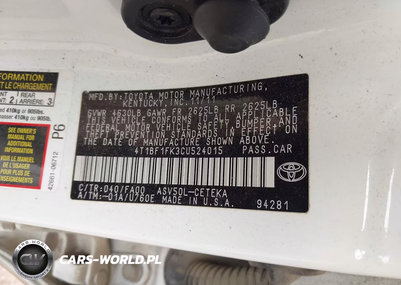 2012 Toyota Camry L VIN:4T1BF1FK3CU524015 - 9