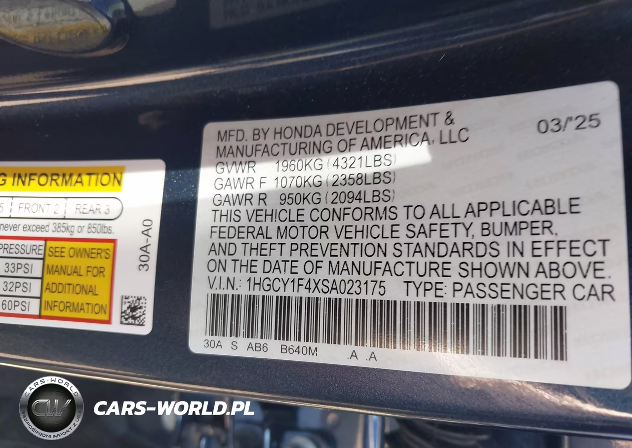 2025 Honda Accord Se VIN:1HGCY1F4XSA023175 - 9