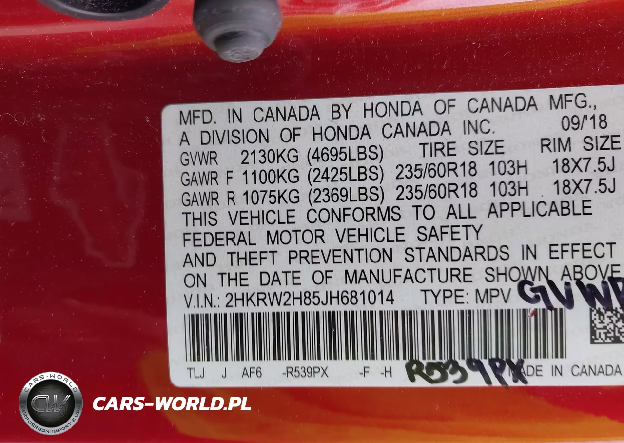 2018 Honda Cr-V Ex-L-Ex-L Navi VIN:2HKRW2H85JH681014 - 9