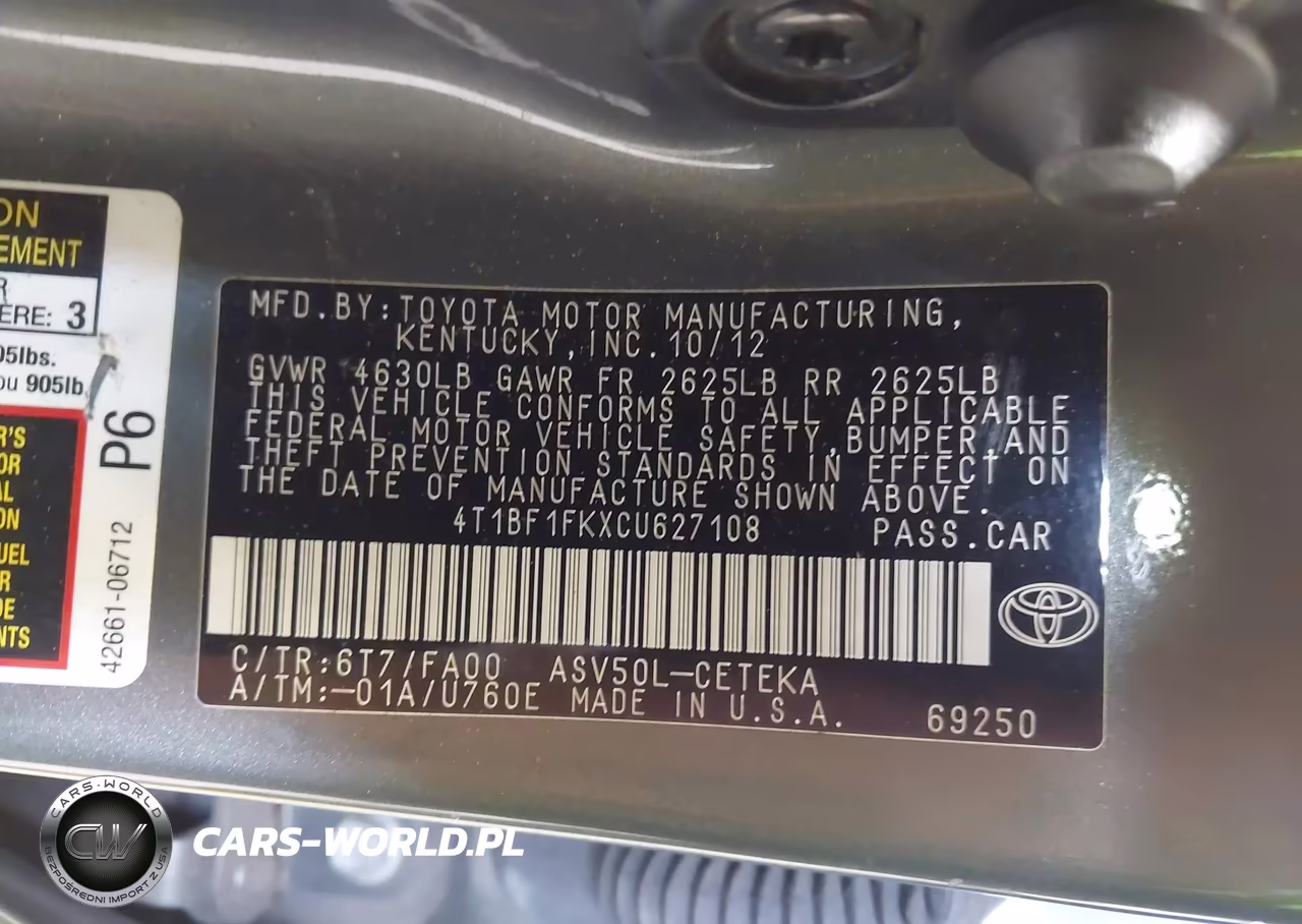 2012 Toyota Camry L VIN:4T1BF1FKXCU627108 - 9