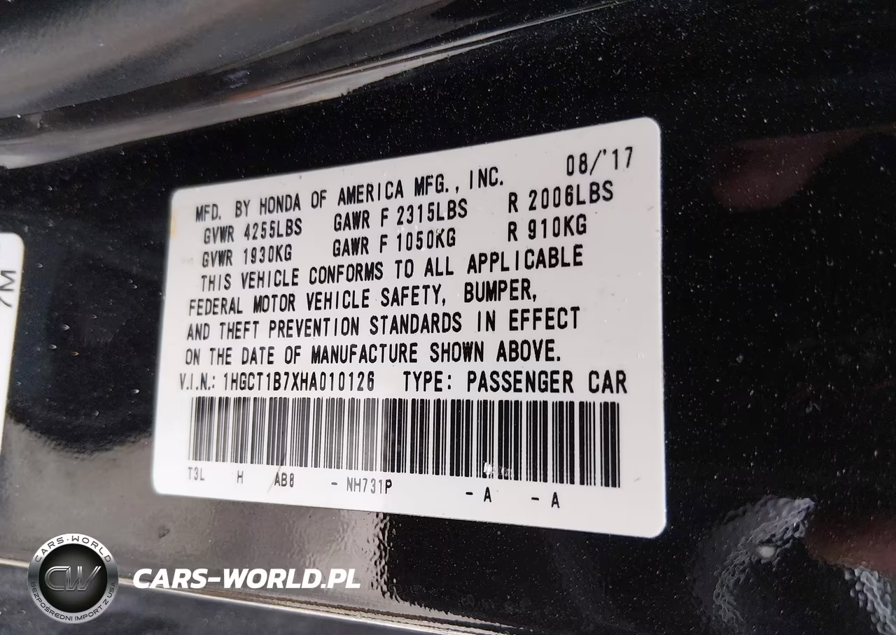 2017 Honda Accord Ex VIN:1HGCT1B7XHA010126 - 9