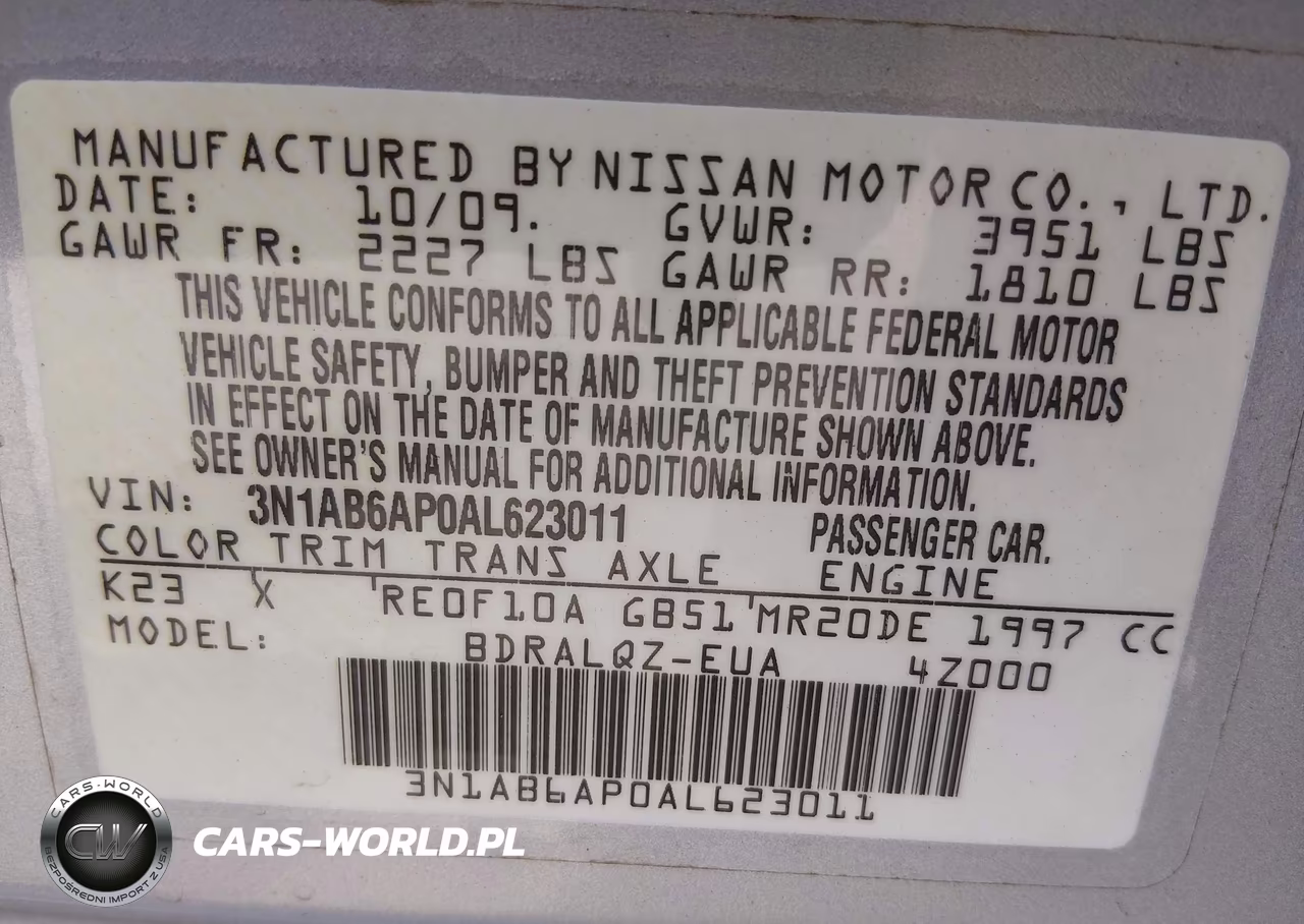 2010 Nissan Sentra 2.0 VIN:3N1AB6AP0AL623011 - 9
