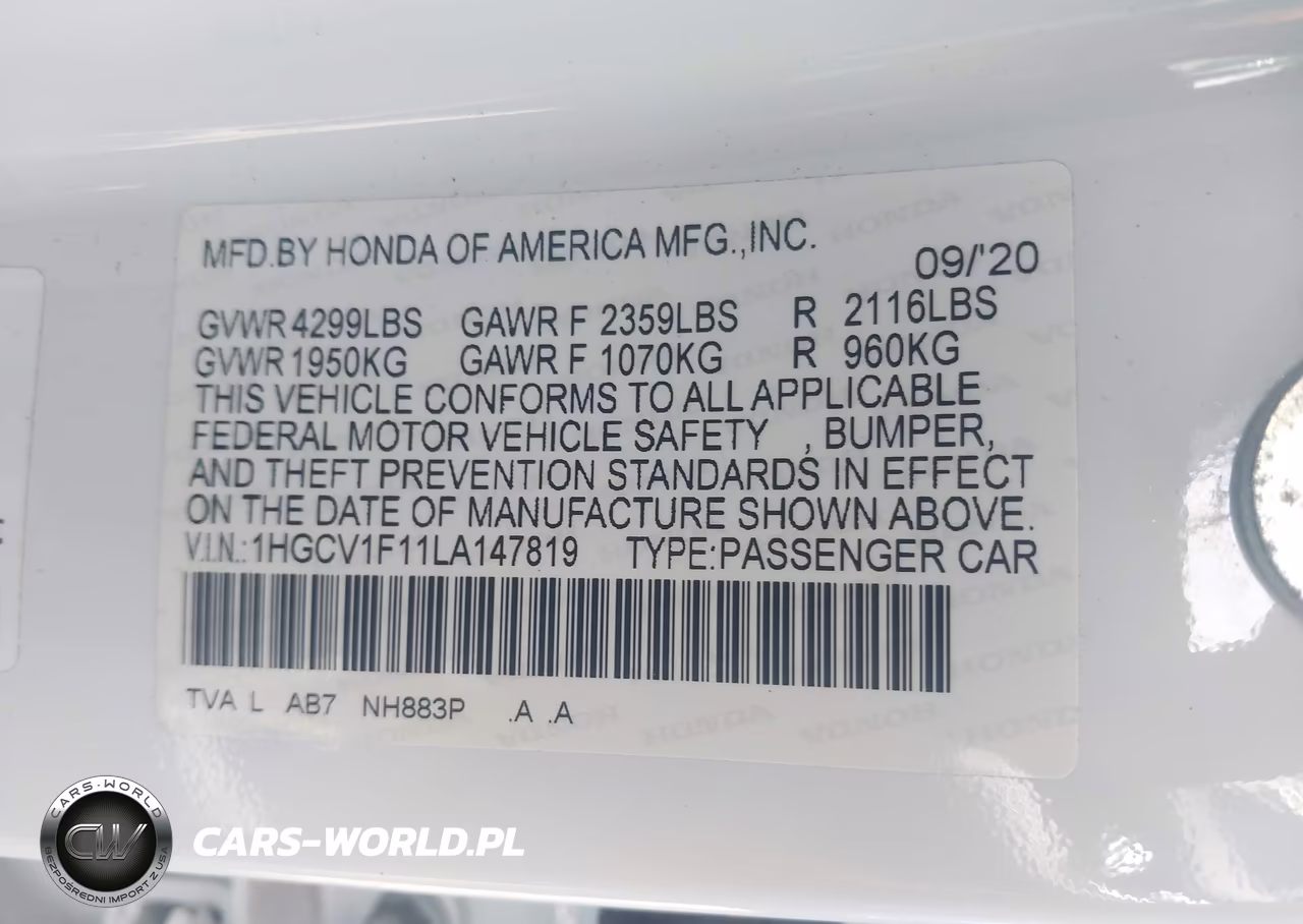 2020 Honda Accord Lx VIN:1HGCV1F11LA147819 - 9