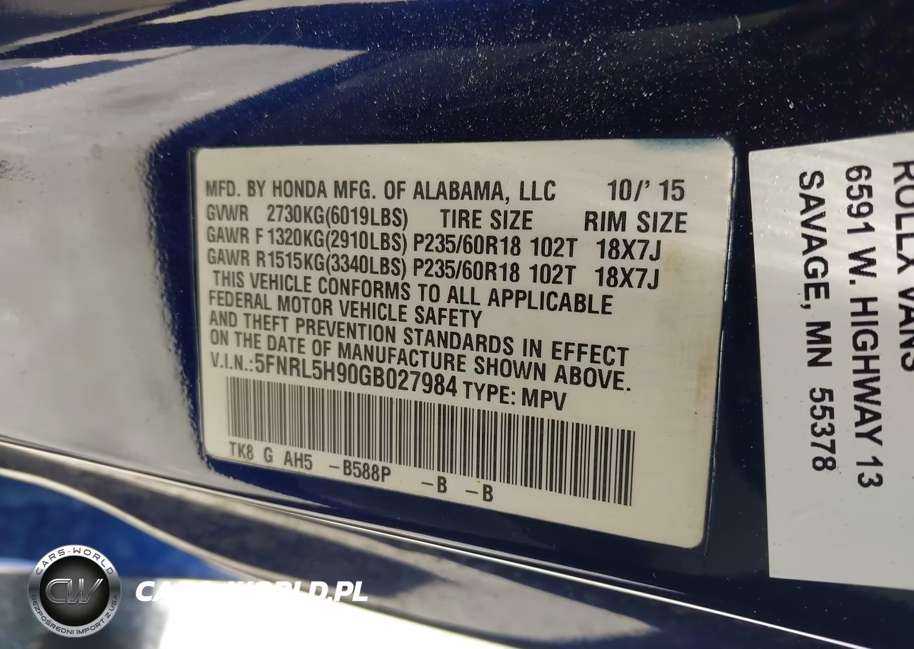 2016 Honda Odyssey Touring-Touring Elite VIN:5FNRL5H90GB027984 - 9