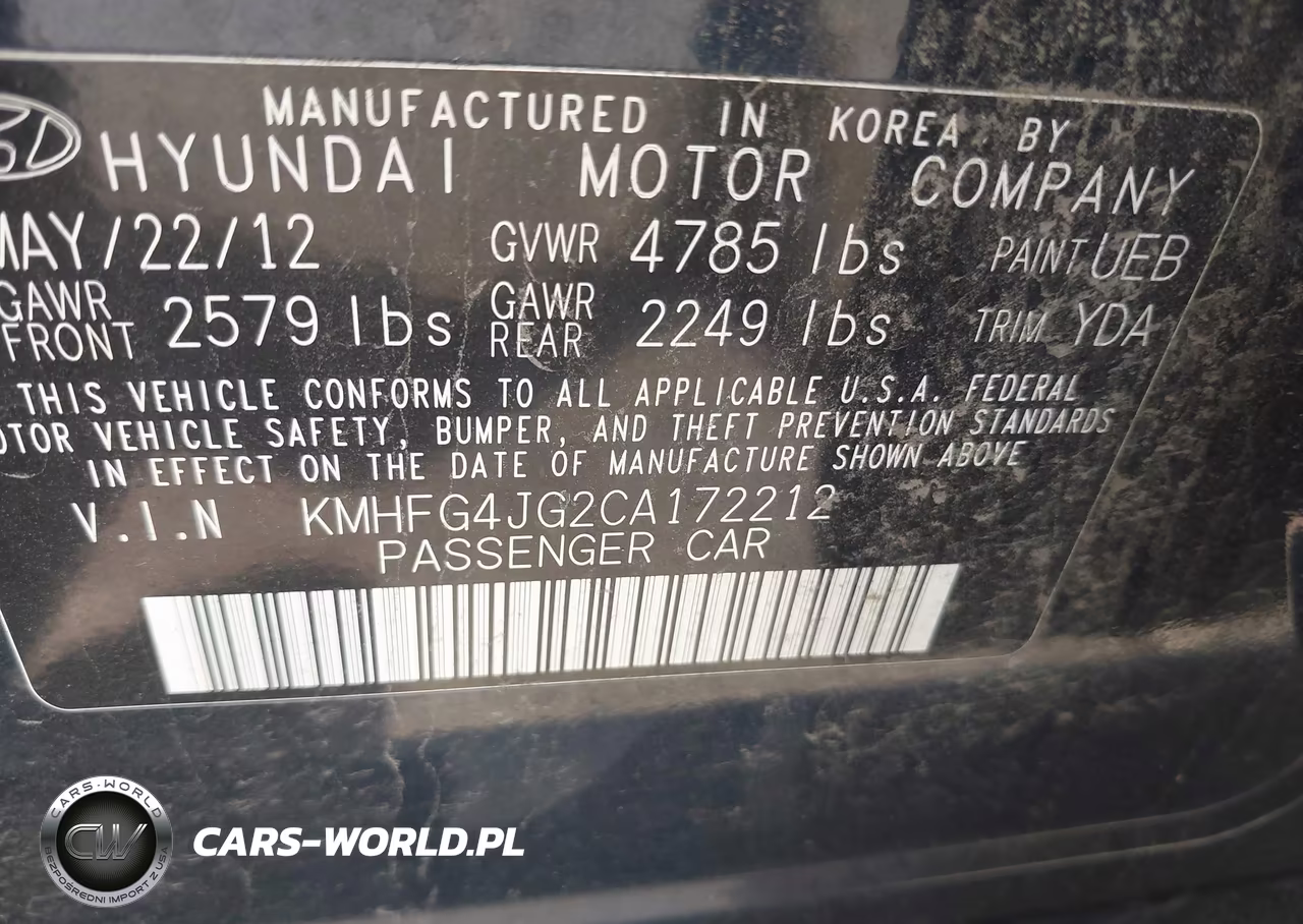 2012 Hyundai Azera VIN:KMHFG4JG2CA172212 - 9