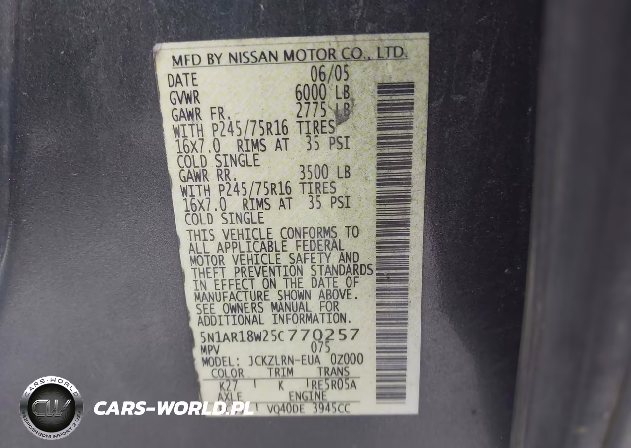 2005 Nissan Pathfinder Xe VIN:5N1AR18W25C770257 - 9