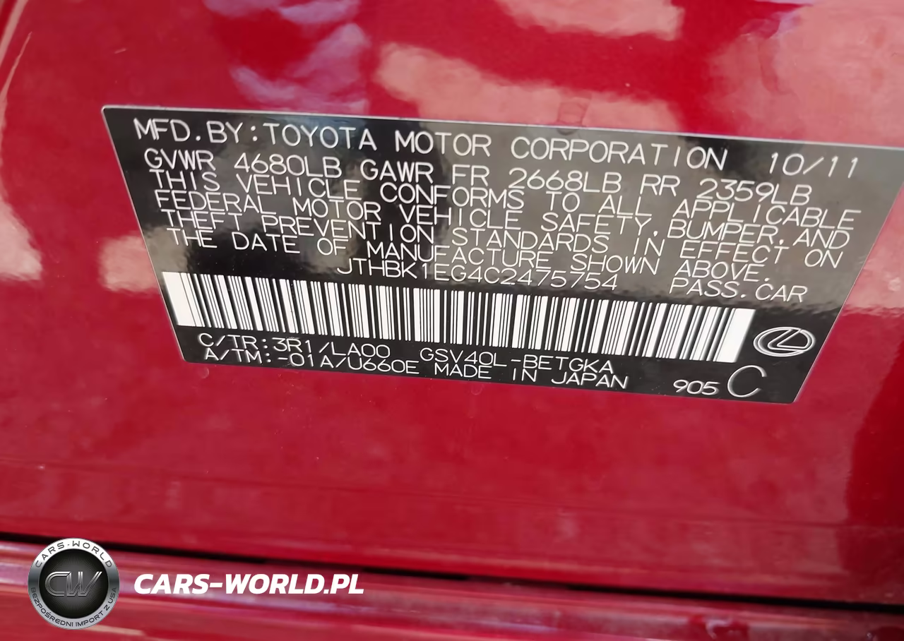 2012 Lexus Es 350 VIN:JTHBK1EG4C2475754 - 9