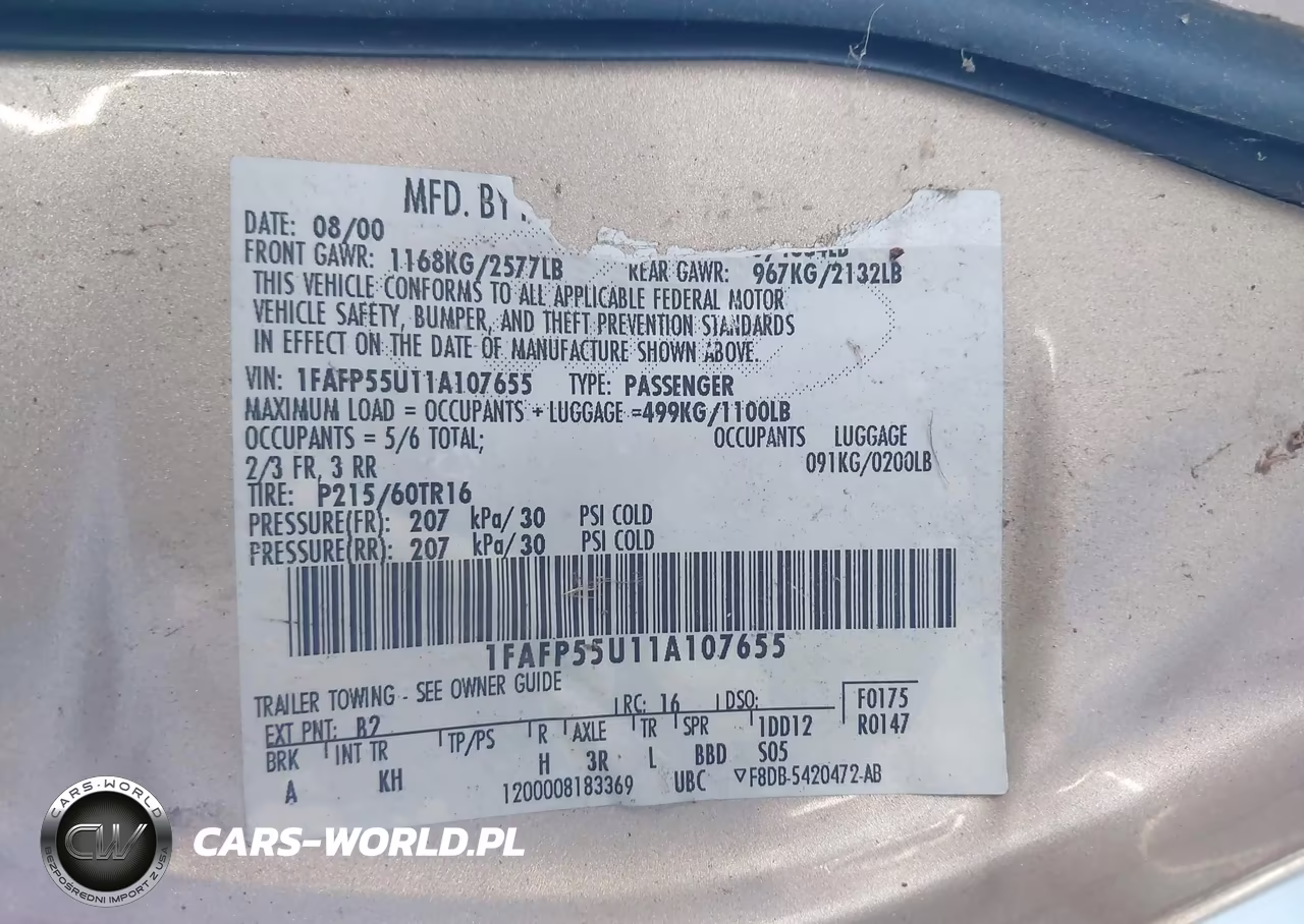 2001 Ford Taurus Ses VIN:1FAFP55U11A107655 - 9