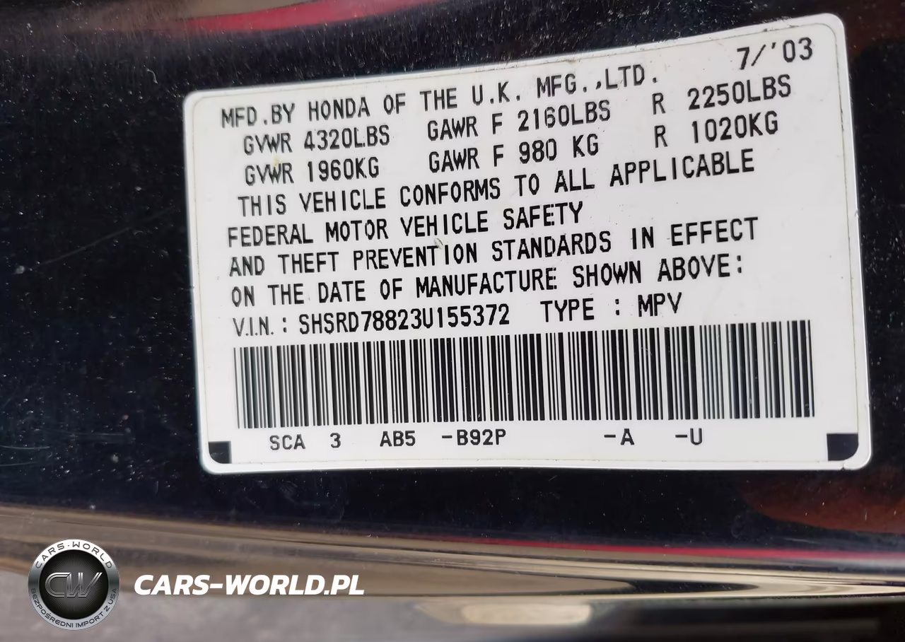 2003 Honda Cr-V Ex VIN:SHSRD78823U155372 - 9