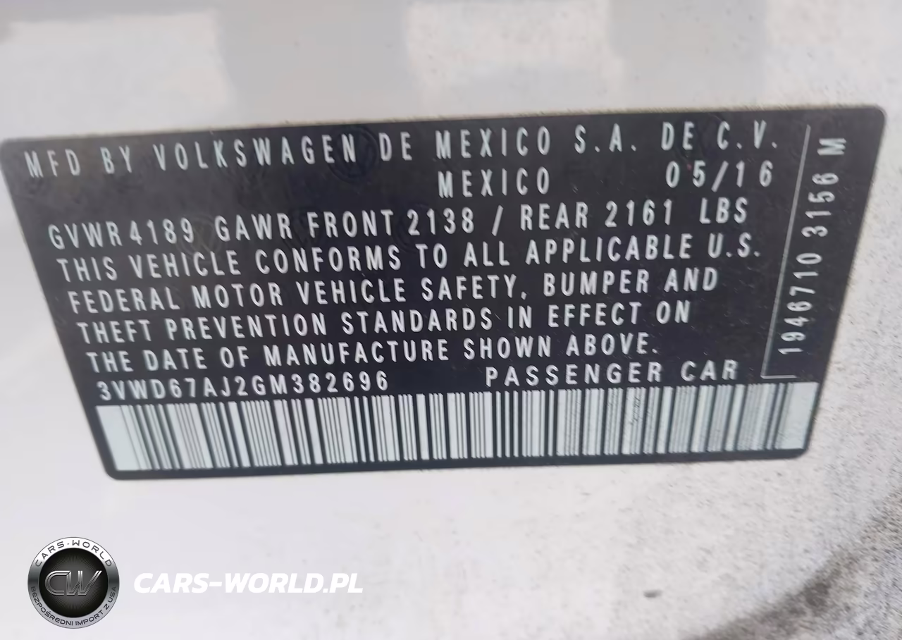 2016 Volkswagen Jetta 1.4T Se VIN:3VWD67AJ2GM382696 - 9