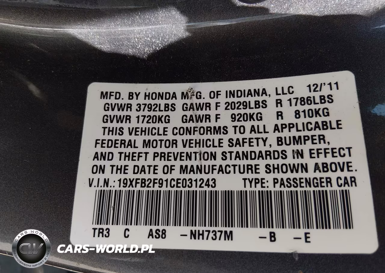 2012 Honda Civic Ex-L VIN:19XFB2F91CE031243 - 9