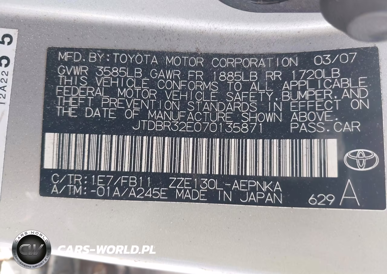 2007 Toyota Corolla Le VIN:JTDBR32E070135871 - 9