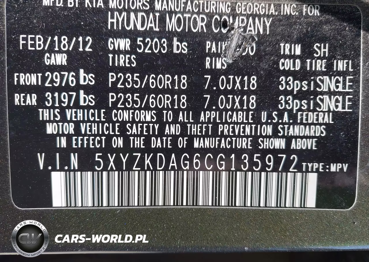 2012 Hyundai Santa Fe Limited V6 VIN:5XYZKDAG6CG135972 - 9