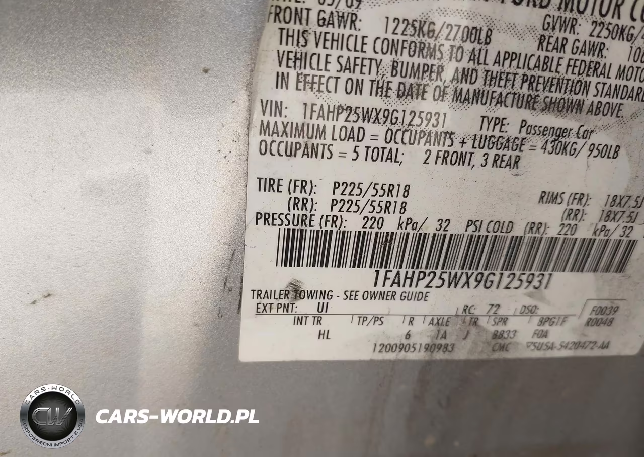 2009 Ford Taurus Limited VIN:1FAHP25WX9G125931 - 9