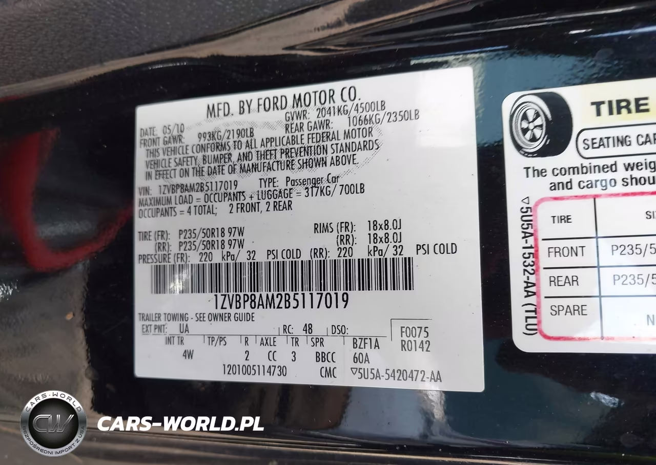 2011 Ford Mustang V6 Premium VIN:1ZVBP8AM2B5117019 - 9