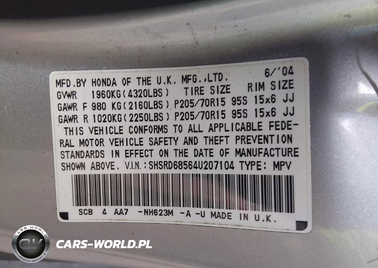 2004 Honda Cr-V Lx VIN:SHSRD68564U207104 - 9