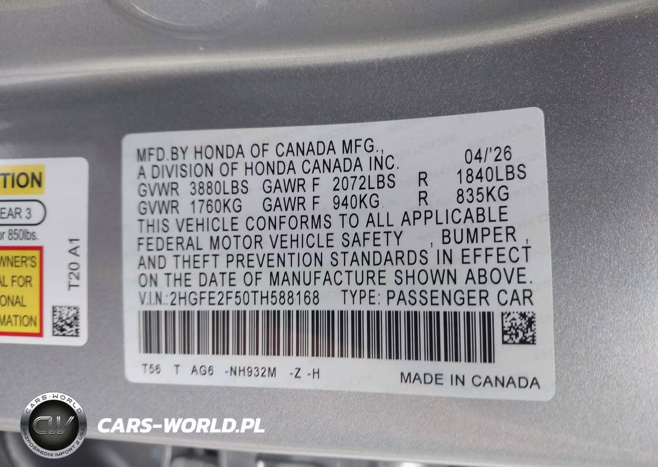 2026 Honda Civic Sport VIN:2HGFE2F50TH588168 - 9