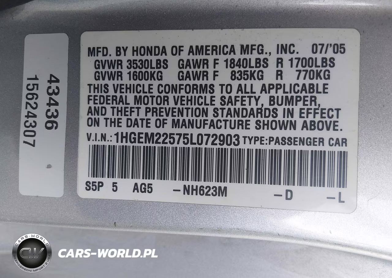 2005 Honda Civic Lx VIN:1HGEM22575L072903 - 9