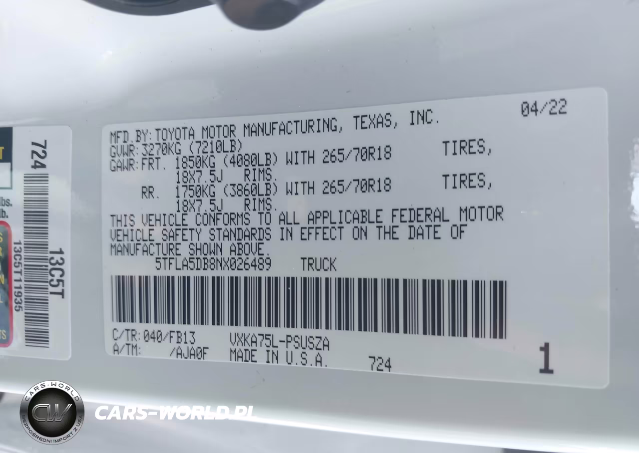 2022 Toyota Tundra Sr5 VIN:5TFLA5DB8NX026489 - 9