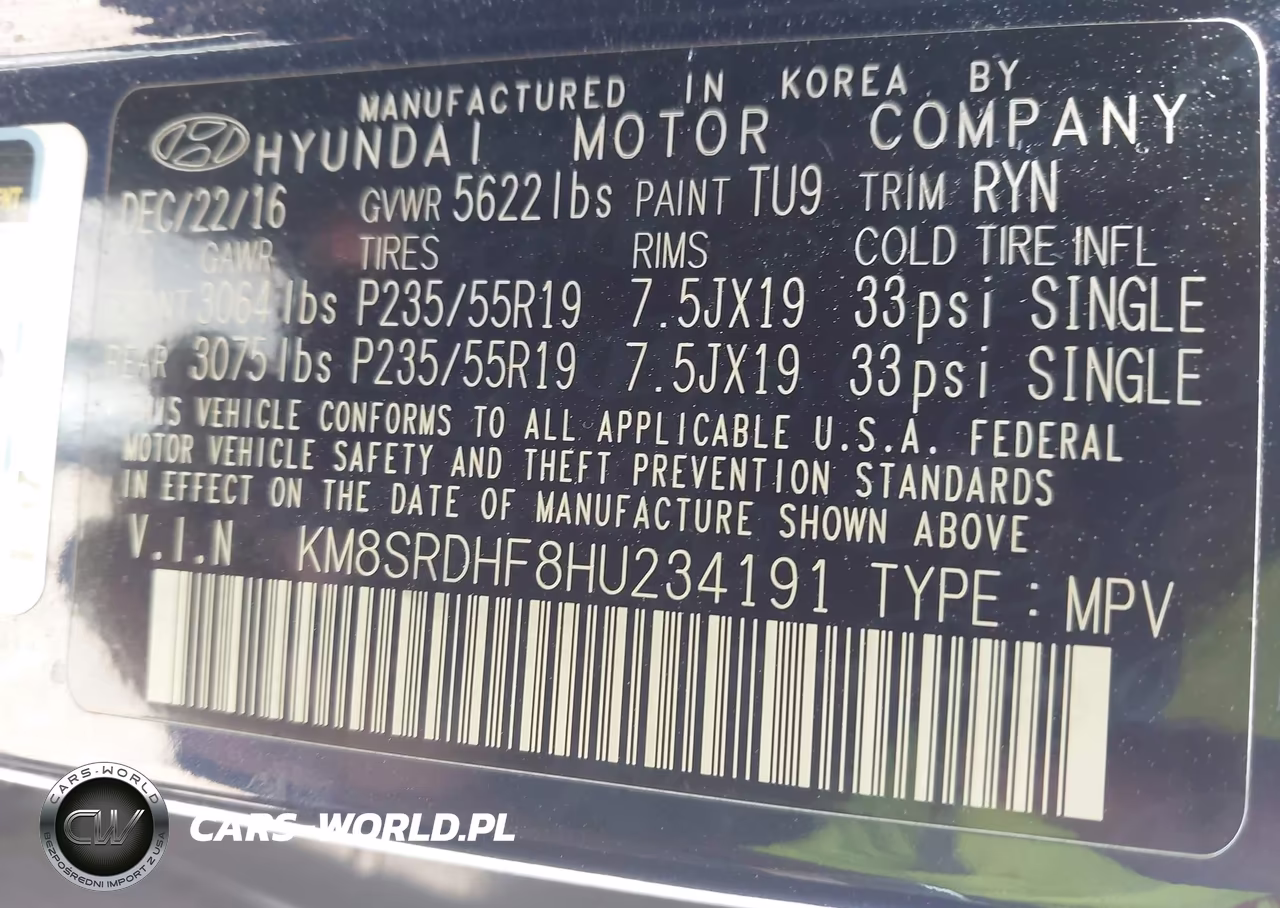 2017 Hyundai Santa Fe Limited Ultimate VIN:KM8SRDHF8HU234191 - 9