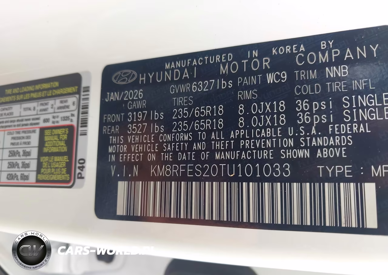 2026 Hyundai Palisade Se VIN:KM8RFES20TU101033 - 9