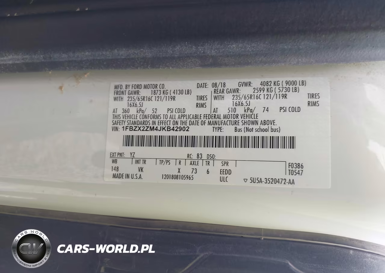 2018 Ford Transit-350 Xl VIN:1FBZX2ZM4JKB42902 - 9