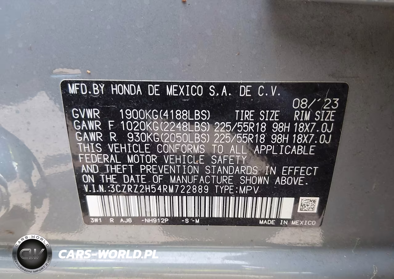 2024 Honda Hr-V Awd Sport-Awd Sport W-O Bsi VIN:3CZRZ2H54RM722889 - 9