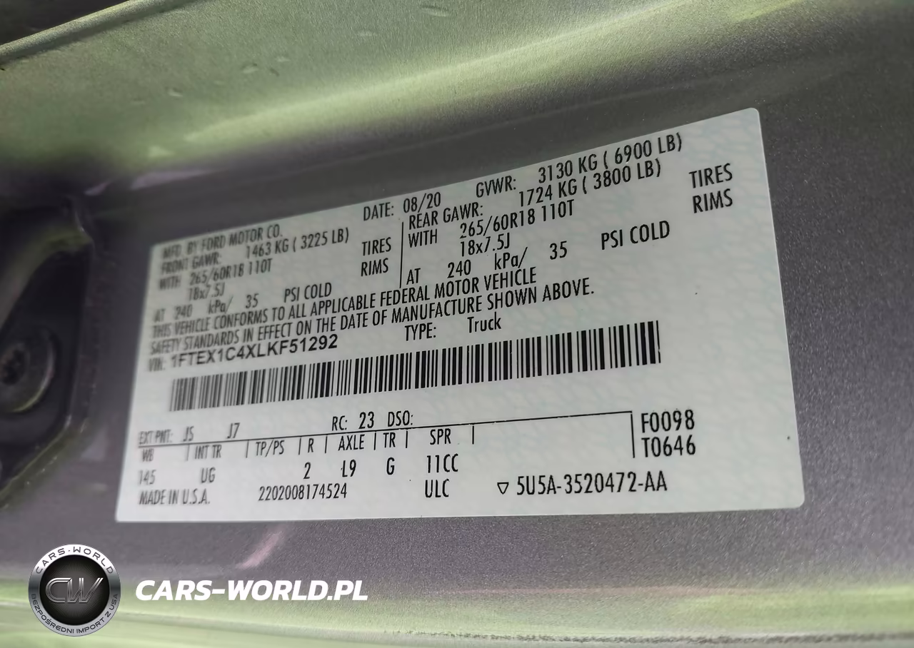 2020 Ford F-150 Xlt VIN:1FTEX1C4XLKF51292 - 9
