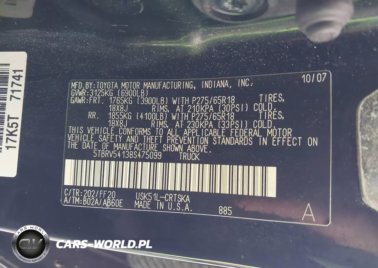 2008 Toyota Tundra Sr5 5.7L V8 VIN:5TBRV54138S475099 - 9