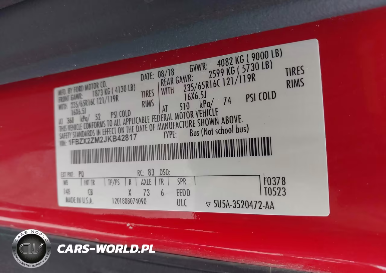 2018 Ford Transit-350 Xl VIN:1FBZX2ZM2JKB42817 - 9
