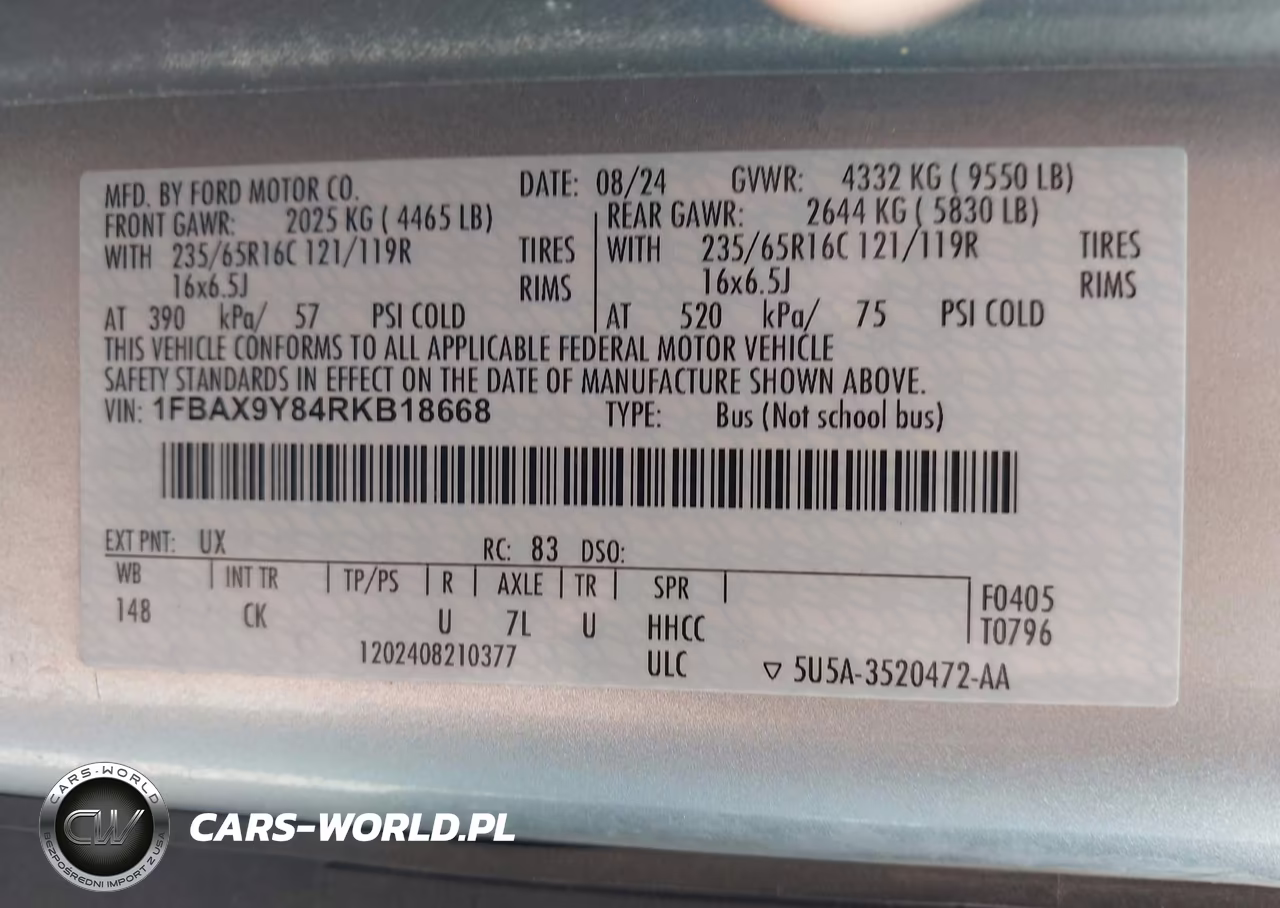 2024 Ford Transit-350 Passenger Van Xl VIN:1FBAX9Y84RKB18668 - 9