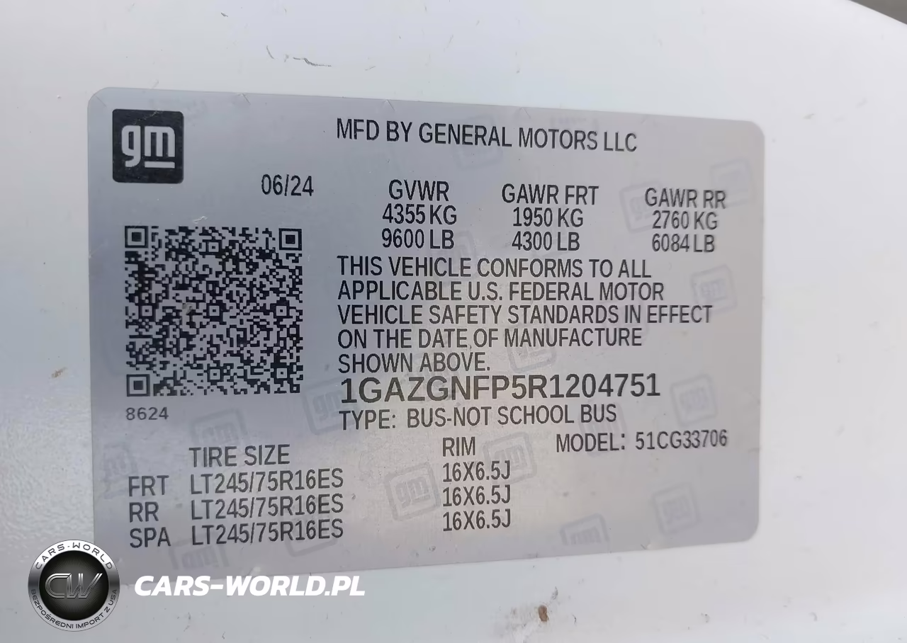 2024 Chevrolet Express Passenger Rwd 3500 Extended Wheelbase Ls VIN:1GAZGNFP5R1204751 - 9