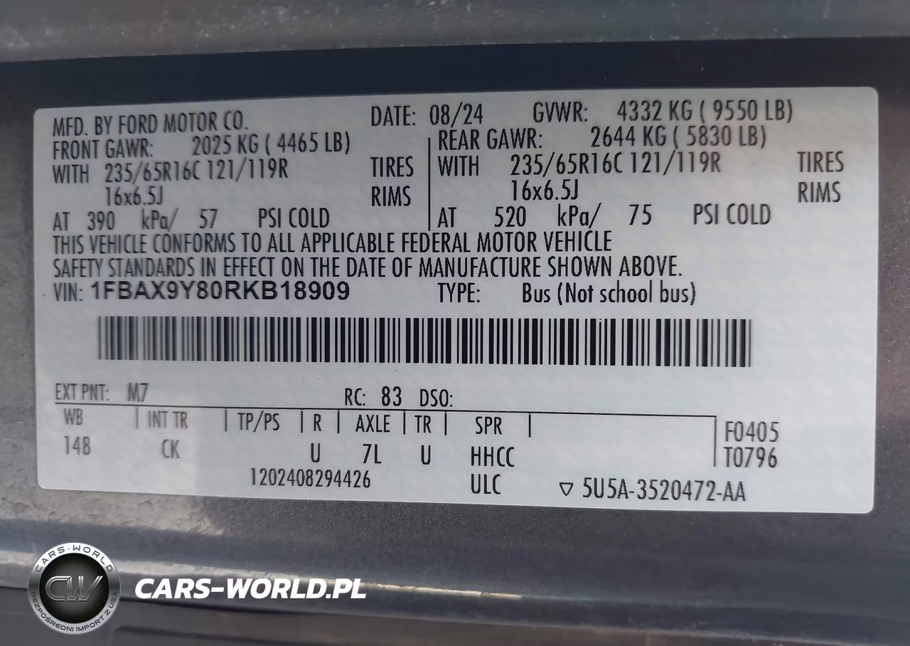 2024 Ford Transit-350 Passenger Van Xl VIN:1FBAX9Y80RKB18909 - 9