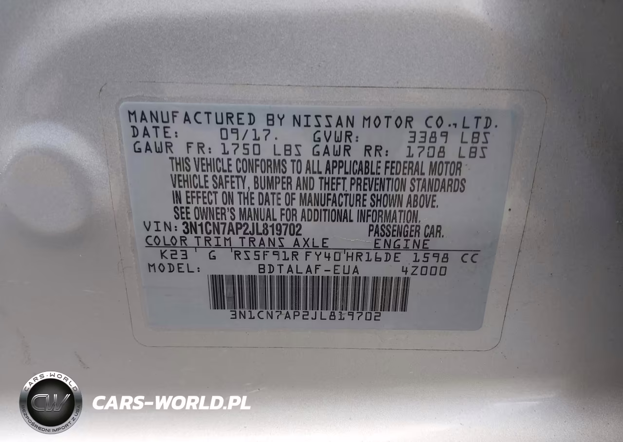 2018 Nissan Versa 1.6 S VIN:3N1CN7AP2JL819702 - 9