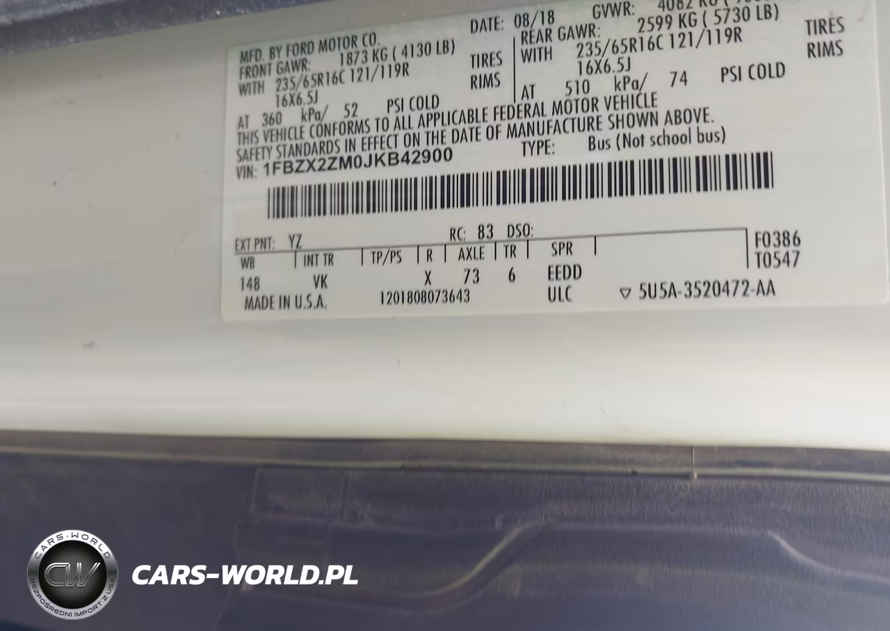 2018 Ford Transit-350 Xl VIN:1FBZX2ZM0JKB42900 - 9