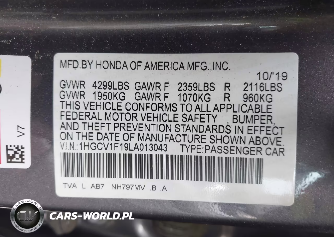 2020 Honda Accord Lx VIN:1HGCV1F19LA013043 - 9