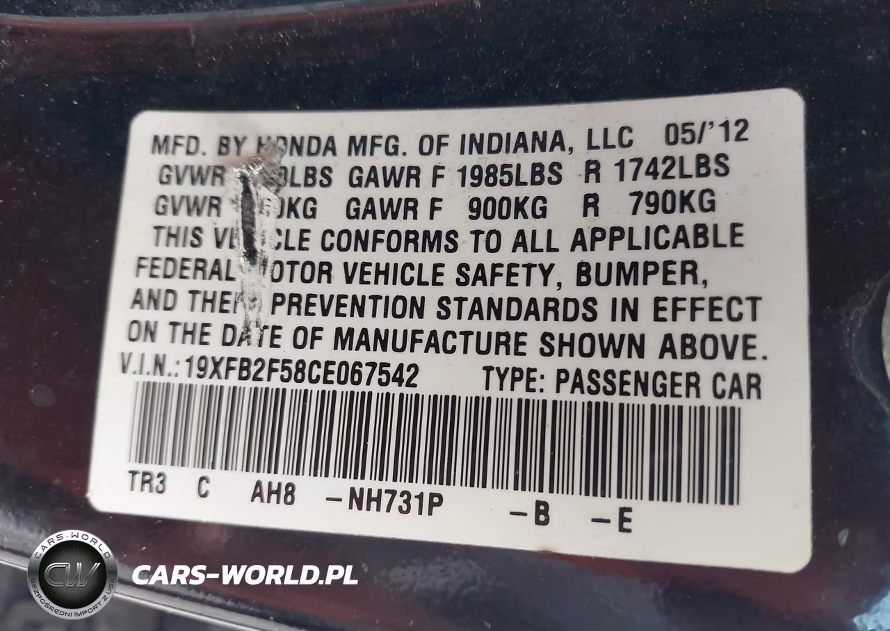 2012 Honda Civic Lx VIN:19XFB2F58CE067542 - 9